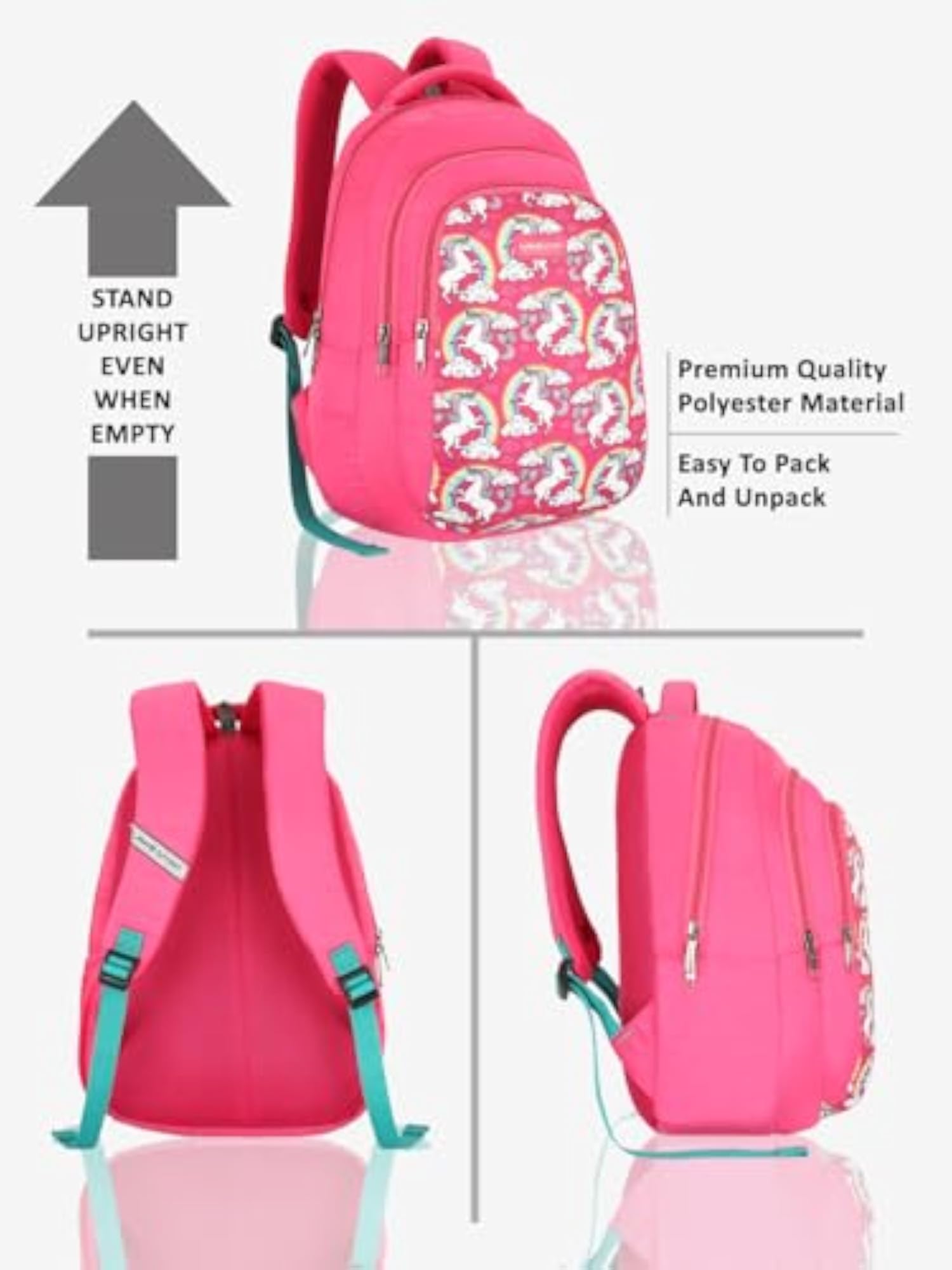 43cm Unicorn Rainbow Printed School Backpack for Girls